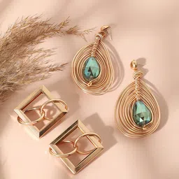SOHI Set Of 2 Gold-Plated Contemporary Drop Earrings-12