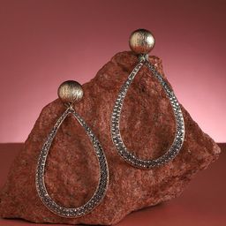 SOHI Gold-Plated Stone-Studded Teardrop-Shaped Drop Earrings-1
