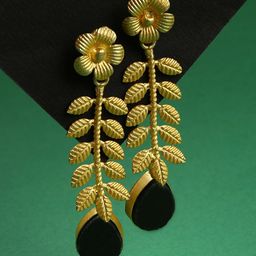 SOHI Black & Gold-Toned Floral Drop Earrings-44