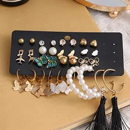 VIEN Set Of 17 Gold-Plated Contemporary Studs and Hoop Earrings-3