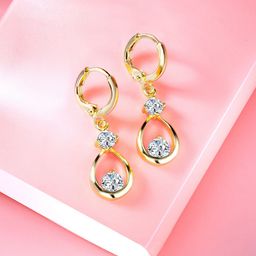 Peora Gold-Plated Teardrop Shaped Cubic Zirconia Hoop Earrings-11