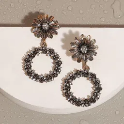 SOHI Gold-Plated Floral Drop Earrings-6