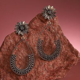 SOHI Gold-Plated Crystal Studded Floral & Teardrop Shaped Drop Earrings-14