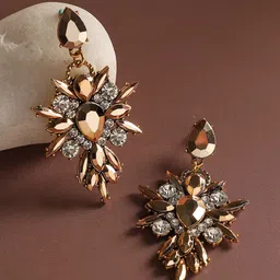 SOHI Gold Plated Stone Studded Drop Earrings-86