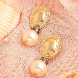 SOHI Women Gold Plated Cream-Coloured Contemporary Drop Earrings-53