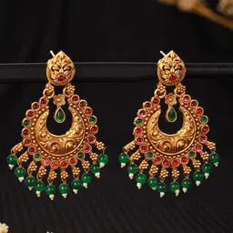 Jazz and Sizzle Gold-Plated Stone-Studded & Beaded Contemporary Chandbalis Earrings-34