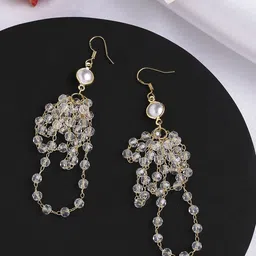 Yellow Chimes Women Gold-Toned & White Contemporary Drop Earrings-18