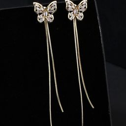 Yellow Chimes Gold Tone Butterfly Stud Long Tassel Chain Drop Dangle Earrings-42