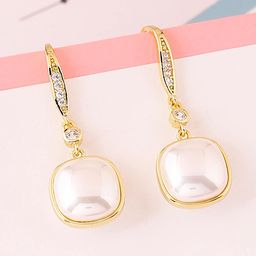 Yellow Chimes Gold-Toned Elegant Geometric Design Pearl Drop Earrings-image-24