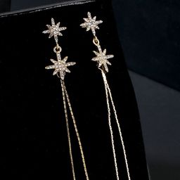 Unwind by Yellow Chimes Gold-Plated & White Sparkle Long Dangle Earrings-45