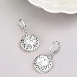 AMI Silver-Plated CZ Studded Contemporary Drop Earrings-7