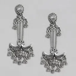 justpeachy Oxidized Silver-Plated Contemporary Drop Earrings-43