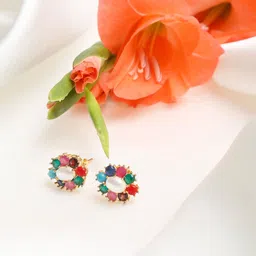 Ruby Raang Multicoloured & Gold-Toned Contemporary Studs Earrings-55