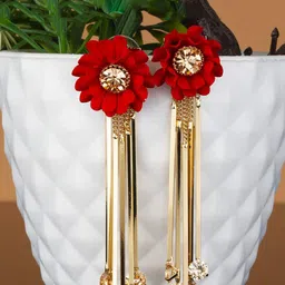 Yellow Chimes Red Contemporary Danglers Earrings-10