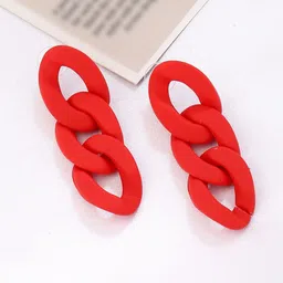 Unwind by Yellow Chimes Women Red Contemporary Chain Design Drop Earrings-27