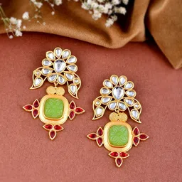Silvermerc Designs Gold Pleated Kundan Contemporary Drop Earrings-image-17