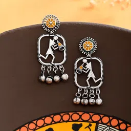 Voylla Silver-Plated Warli Contemporary Drop Earrings-68