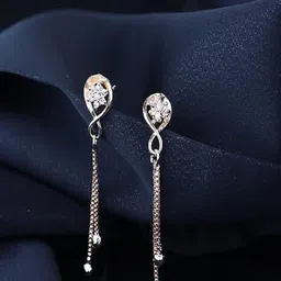 I Jewels Rose Gold American Diamond Contemporary Drop Earrings-19