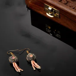 DUGRISTYLE Gold-Plated Contemporary Kundan Drop Earrings-79