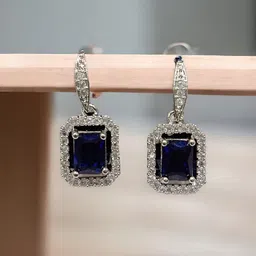 The Pari Rhodium-Plated American Diamond Studded Contemporary Drop Earrings-image-78