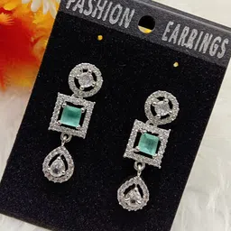 The Pari Rhodium-Plated American Diamond Studded Contemporary Drop Earrings-image-77