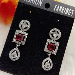 The Pari Rhodium-Plated American Diamond-Studded Drop Earrings-45