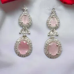 The Pari Rhodium-Plated American Diamond Studded Contemporary Drop Earrings-image-83
