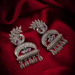 aadita Gold-Plated Stone-Studded Silver Contemporary Drop Earrings-image-86