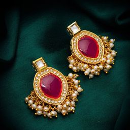 aadita Gold-Plated Kundan-Studded & Beaded Contemporary Drop Earrings-32