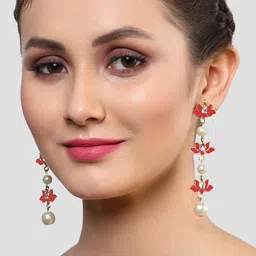 KARATCART Women Red & White Contemporary Drop Earrings-21