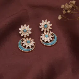 Mali Fionna Rose Gold Plated Contemporary Stone Studded Drop Earrings-image-40