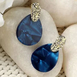 DressBerry Blue Gold Plated Stone Studded Contemporary Drop Earrings-16