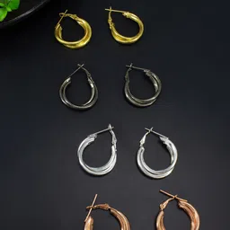 PRIVIU Set Of 4 Contemporary Hoop Earrings-5