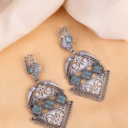 PANASH Silver-Plated Oxidised Contemporary Chandbalis-image-32