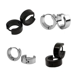 KARISHMA KREATIONS Men Set of 4 Contemporary Stainless Steel Hoop Earrings-32