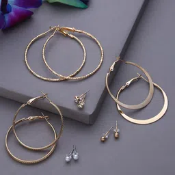 SOHI Set Of 6 Gold-Toned & Plated Contemporary Hoop Earrings-5