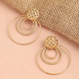 SOHI Gold-Plated Circular Shaped Drop Earrings-98