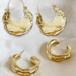Yellow Chimes Set of 2 Gold-Plated Contemporary Hoop Earrings-97