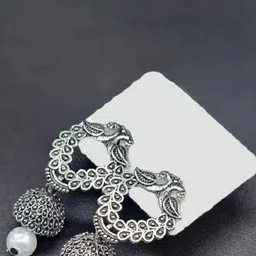 Palli Creation Set Of 6 Silver Plated Beaded Dome Shaped Oxidised Jhumkas-9