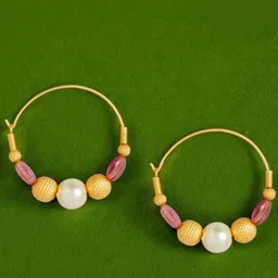 Anouk Pink And Yellow Gold Plated Artificial studded Beaded Hoop Earrings-40