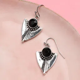 Sangria Silver Plated Artificial Stones-Studded Drop Earrings-4