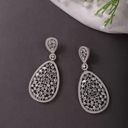 Cierra Silver Plated Oval Shape Kundan Studded Drop Earrings-24