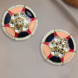 OOMPH Gold-Plated Circular Meenakari Studs Earrings-image-44