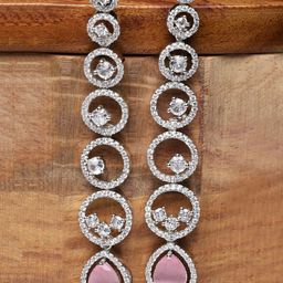 Kennice Rhodium-Plated AD Studded Circular Drop Earrings-image-40