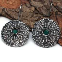 Ozanoo Brass-Plated Faux Emerald Circular Drop Earrings-49