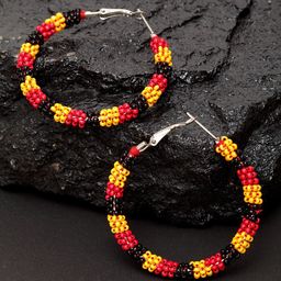Madame Silver-Plated Yellow & Red Circular Hoop Earrings-image-76