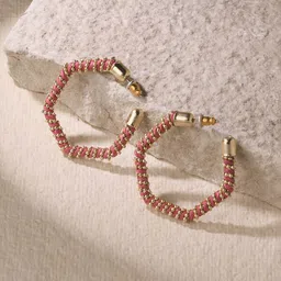 Accessorize Beaded Hexagon Geometric Half Hoop Earrings-image-33