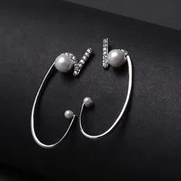 Voylla Silver-Toned Contemporary Half Hoop Earrings-53