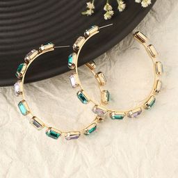 DressBerry Gold-Toned & Green Gold-Plated Stones Studded Circular Half Hoop Earrings-9