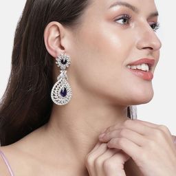 I Jewels White & Navy Blue Silver Plated AD Studded Drop Earrings-17